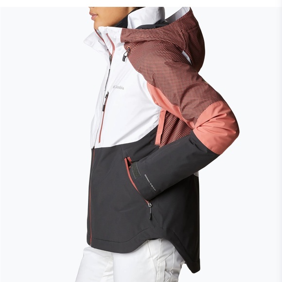 Columbia Snow Slab Omni-Heat Blackdot White Shark Dark Coral Small Ski Jacket - Picture 12 of 13
